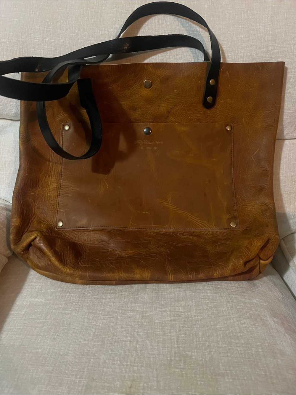 Jill’s Homestead Classic Brown Leather Tote with Black Straps